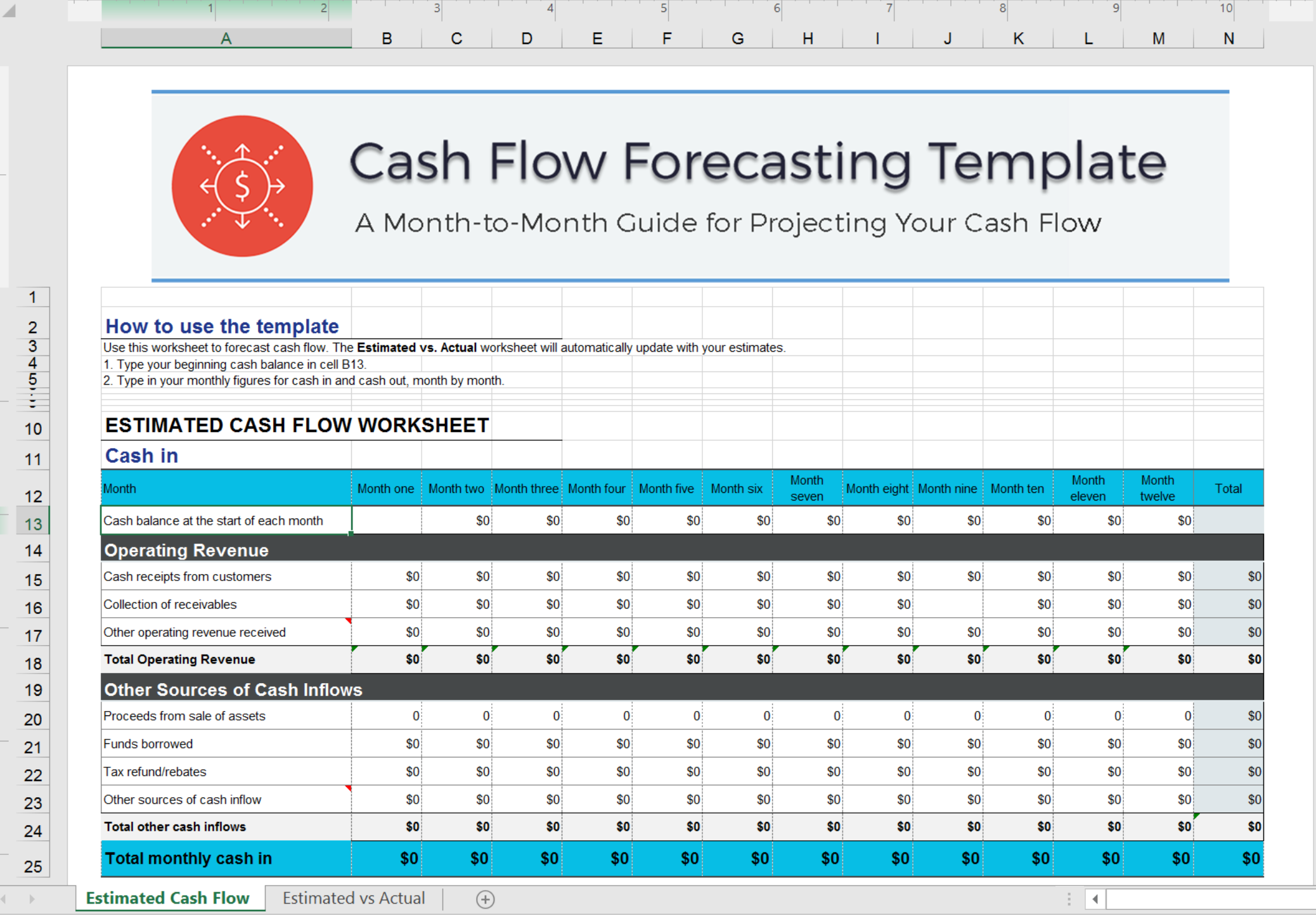 cash flow business plan excel